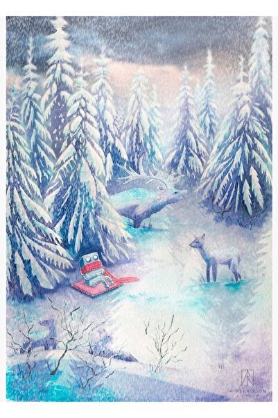 Universal Tablou cu pădure de iarnă, poster decorativ din lemn