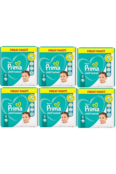 Prima Aktif Bebek 8 Beden Fırsat Paket 31x6 Paket 186 Adet 17+kg Bebek Bezi