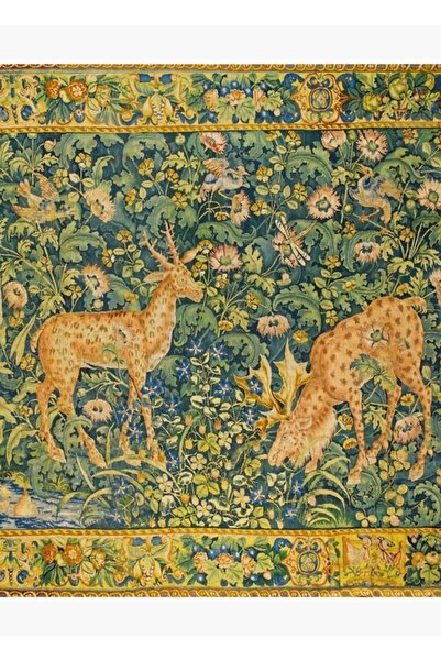 Universal Alageyik Çift,gotik Fantezi Çiçekler,yeşil Sarı Çiçekli Goblen Tabl...