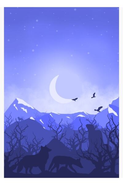 Universal Νυχτερινό Τοπίο Ερήμου Ζωγραφική Ξύλινη Αφίσα Διακοσμητική