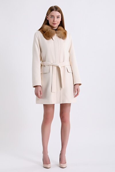 Leather Club Krem Sable Aksesuarlı Kaşmir Kaban