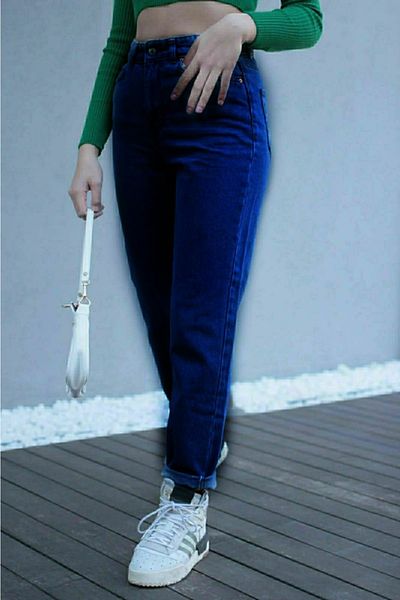 Trn JNS Blugi Mom Blue Lycra Talie Înaltă Blugi Denim