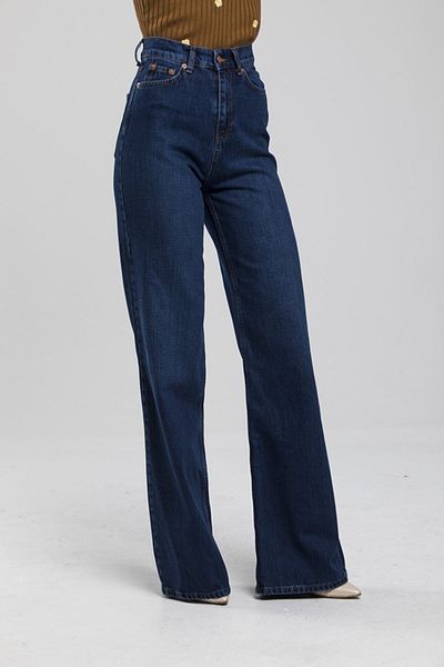 Trn JNS Multy 90's Navy Blue Lycra Super Extra High Waist Palazzo Loose Jean Παντελόνι Φαρδύ πόδι