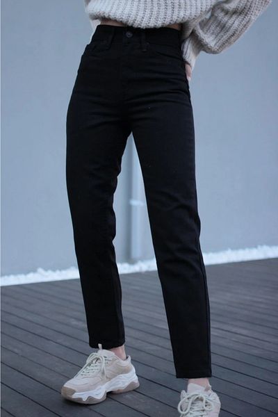 Trn JNS Μαύρο ψηλόμεσο Lycra Mom Jeans Τζιν Τζιν παντελόνι