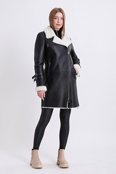 Leather Club Siyah Beyaz Kürk Içlikli Silky Kaban