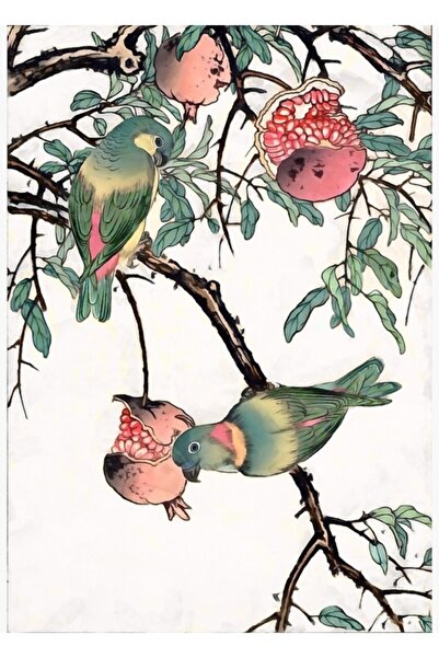 Universal Διακοσμητική ξύλινη αφίσα με σχέδιο ρόδια και πουλιά της μπεντζέτας