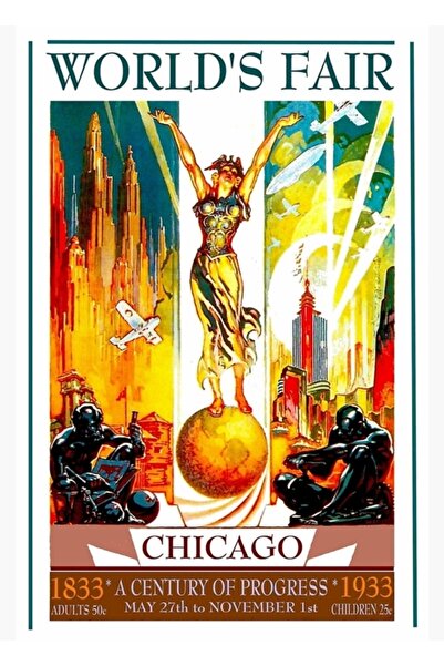 Universal Παγκόσμια Έκθεση Σικάγο: 1933 Διαφημιστική Εκτύπωση Ξύλινη Αφίσα Δι...