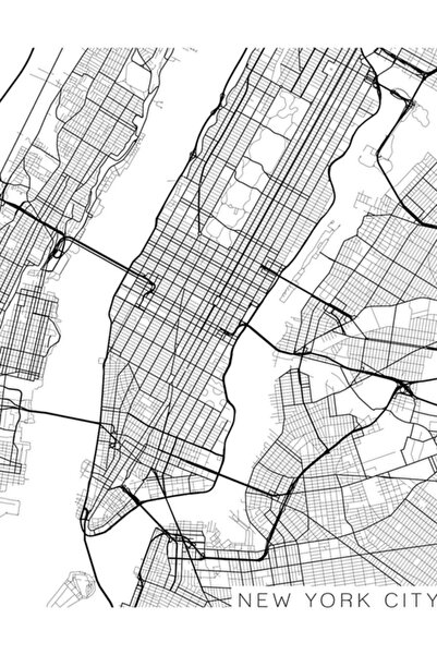 Universal Νέα Υόρκη, Χάρτης - Ασπρόμαυρη Ξύλινη Διακοσμητική Αφίσα