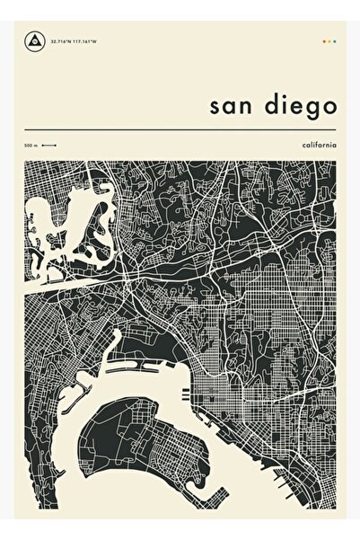 Universal Mapa San Dijega, drveni poster, dekorativna slika