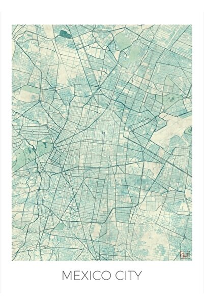 Universal Χάρτης της Πόλης του Μεξικού Μπλε Ξύλινη Αφίσα Διακοσμητική