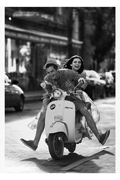 Universal Iubitori fericiți într-o fotografie Vespa alb-negru, tablou decorat...