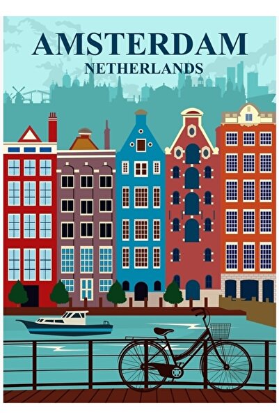 Universal Poster de călătorie Amsterdam, tablou decorativ din lemn