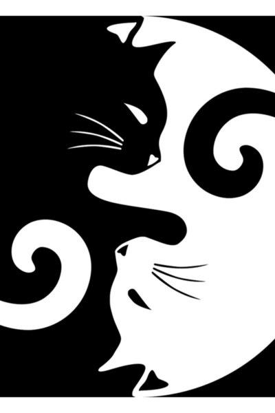 Universal Pisici Ying Yang - Poster decorativ din lemn cu pictură alb-negru