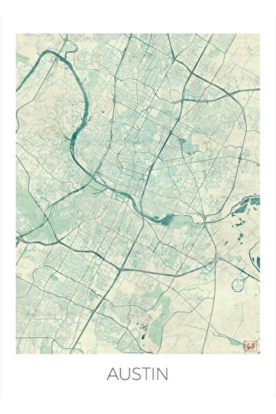 Universal Декоративен дървен плакат със синя карта на Остин