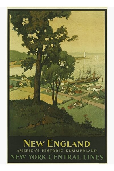 Universal Αφίσα ταξιδιού: Νέα Αγγλία, Η.Π.Α. Ξύλινη διακοσμητική αφίσα με εικ...