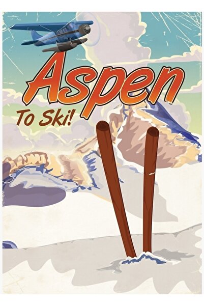 Universal Poster de călătorie la schi în Aspen, SUA. Tablou decorativ din lem...