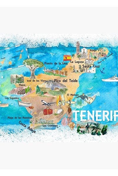Universal Τενερίφη Κανάριες Νήσοι Ισπανία Αξιοθέατα Εικονογραφημένος Χάρτης Π...