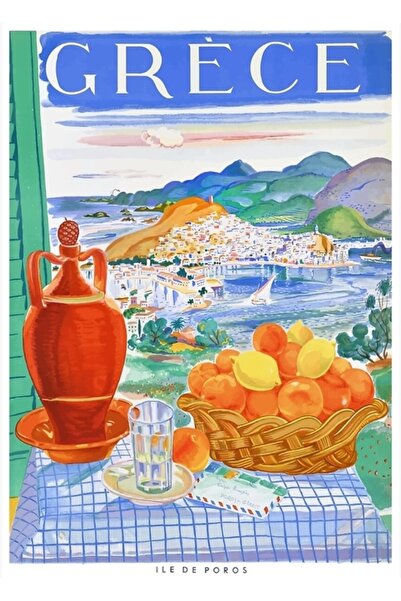 Universal 1948 Ελλάδα Νήσος Πόρος Ταξιδιωτική αφίσα ζωγραφικής Ξύλινη διακοσμ...