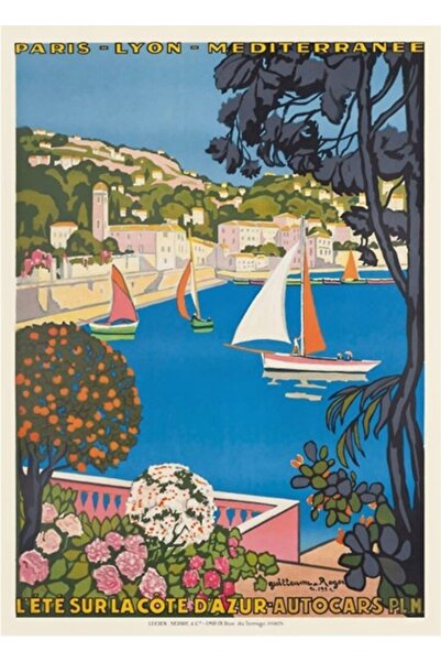 Universal 1926 Франция Летен туристически плакат в Кот д'Азур, Дървен декорат...