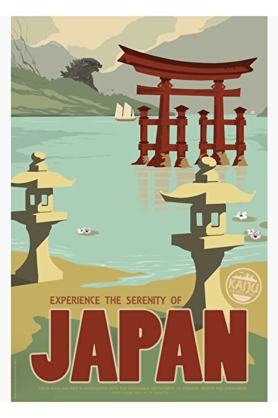Universal Japonia - Poster de călătorie Kaiju, tablou decorativ din lemn