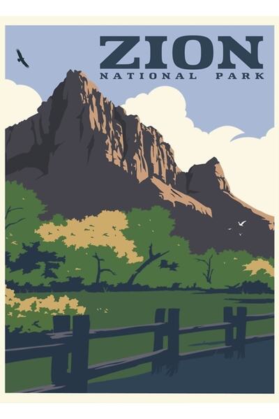 Universal Parcul Național Zion Poster de călătorie Tablou Poster din lemn dec...