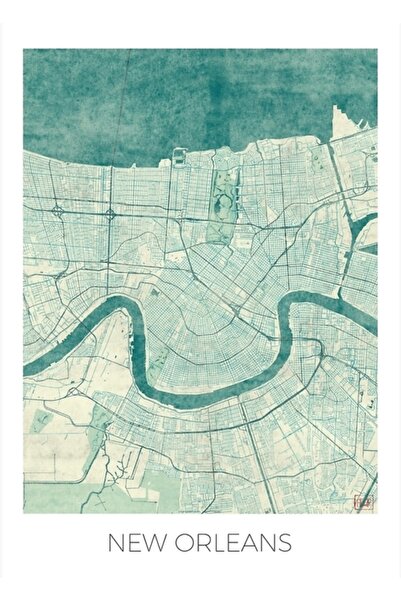 Universal Harta New Orleans, tablou albastru, poster decorativ din lemn