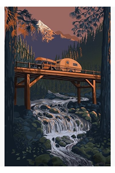 Universal Ταξιδιωτικό τροχόσπιτο στη γέφυρα, ξύλινη διακοσμητική αφίσα