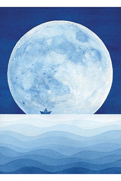 Universal Poster decorativ din lemn cu lună plină și barcă de hârtie