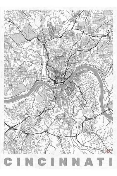 Universal Cincinnati Map Line Art Poster din lemn decorativ
