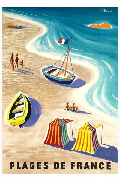 Universal Παραλίες Γαλλίας Villemot Ταξιδιωτική αφίσα ζωγραφικής Ξύλινη διακο...