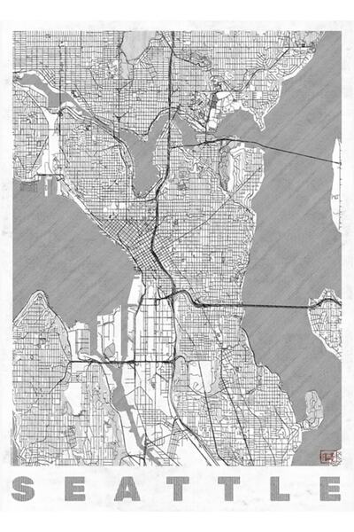 Universal Harta Seattle în stil grafic Poster decorativ din lemn