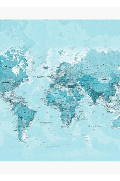 Universal Hartă a lumii în culori albastre, poster decorativ din lemn