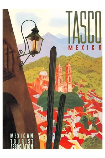 Universal 1950 Tasco Poster de călătorie în Mexic Tablou Poster din lemn deco...