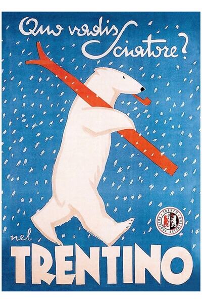 Universal Afiș decorativ din lemn cu ursul skier, sporturi de iarnă, călători...