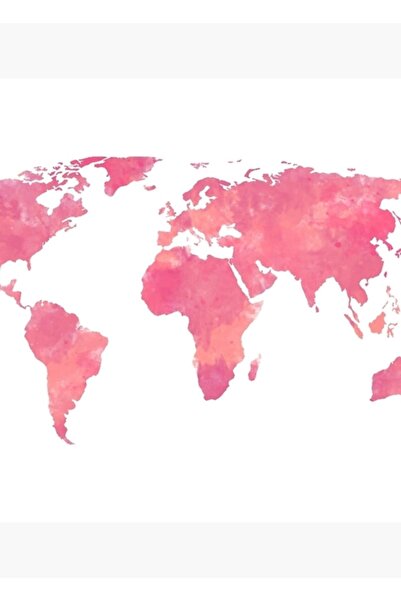 Universal Ροζ Υδατογραφικός Χάρτης του Κόσμου Ξύλινη Διακοσμητική Αφίσα