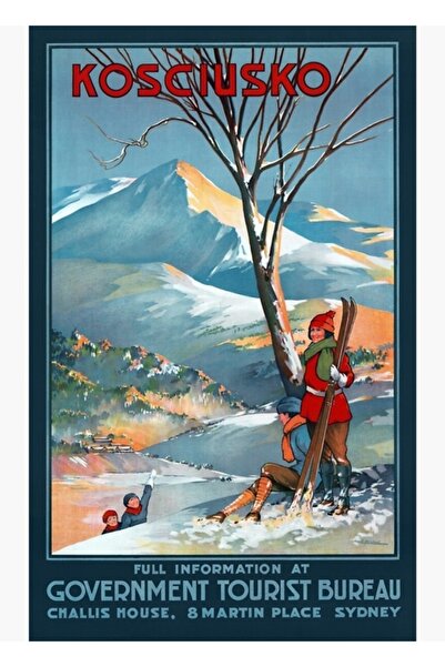 Universal Αφίσα ταξιδιού στο βουνό Κοστιάσκο, αναπαλαιωμένη ξύλινη αφίσα με ε...