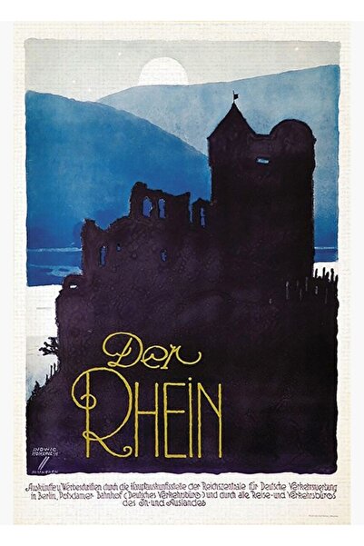 Universal Râul Rin..pe lângă Rin..1930 Tablou publicitar de călătorie german ...