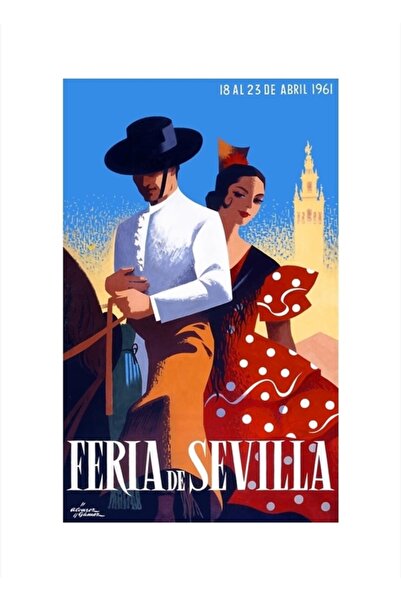 Universal 1961 Španija Feria De Sevilla Poster Slikanje Drveni Poster Dekorat...