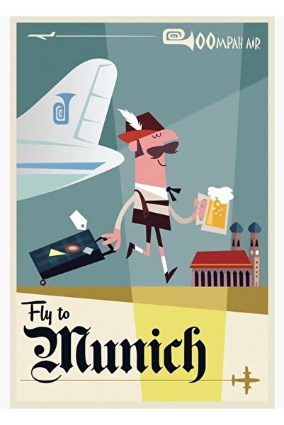 Universal Пътен плакат за Мюнхен: Дървен, декоративен, с дизайн на картина.