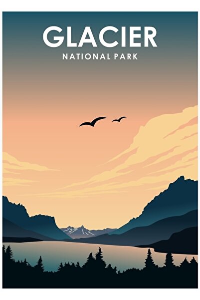 Universal Εθνικό Πάρκο Γκλάσιεϊαρ Ταξιδιωτική αφίσα ζωγραφικής με ξύλινη αφίσ...