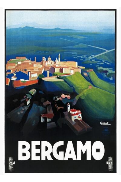 Universal Μπέργκαμο Ιταλία Αφίσα ταξιδιωτικών αφισών Ξύλινη διακοσμητική αφίσ...