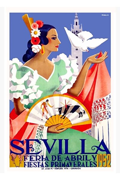 Universal 1952. Sevilja, Španija, aprilski sajam, poster, slika, drveni poste...