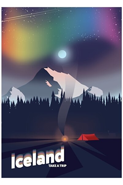 Universal Αφίσα ταξιδιού για τα Βόρεια Σέλας της Ισλανδίας. Ξύλινη Διακοσμητι...