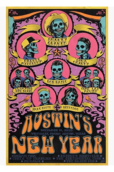 Universal Νέο Έτος του Ώστιν 2020 Ξύλινη διακοσμητική αφίσα για το τραπέζι