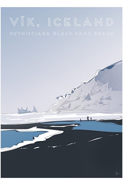 Universal Plaja cu nisip negru Vik Reynisfjara, Islanda Poster de călătorie T...