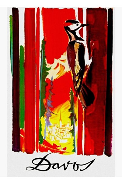 Universal Νταβός, Ελβετία, Ξύλινος πίνακας ταξιδιωτικών αφίσας με κουκουβάγιε...