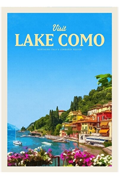 Universal Vizitați Lacul Como Tablou decorativ cu poster din lemn