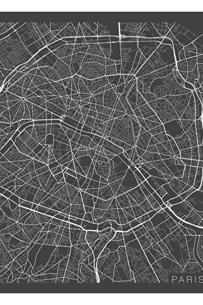 Universal Harta Parisului, Franța - Poster decorativ din lemn, gri, pictat