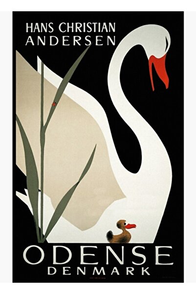 Universal Odense Danemarca White Swan Travel Advertising Tablo Poster din lem...