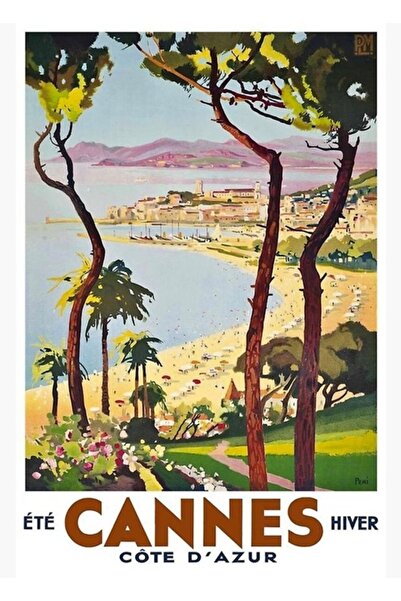 Universal Κάννες Παλιό Ξύλινο Διακοσμητικό Πίνακα Ταξιδιωτικών Θέματος με Αφίσα